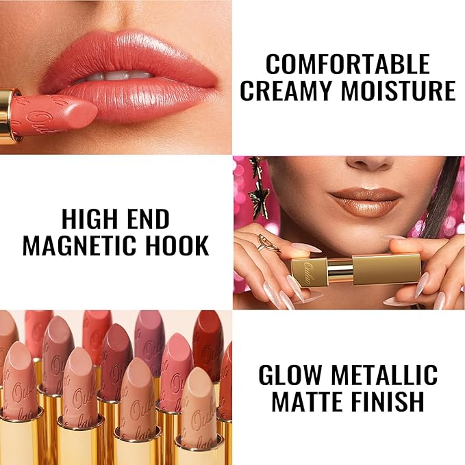 Oulac Matte Magenta Lipstick with Glow Metallic Finish - Vegan Lipstick for Women, Creamy Texture, Hydrating Clean Beauty Formula, High-End Magnetic Hook Design, GM15 She's A Lover
