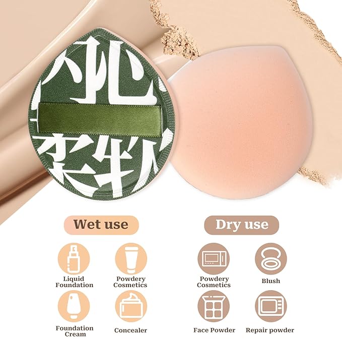 4 Pcs Korean Makeup Sponge Puff, Soft Teardrop Makeup Setting Cosmetic Puff Cushion Foundation Sponge for Concealer, Liquid, Cream, and Powder (Large Size)
