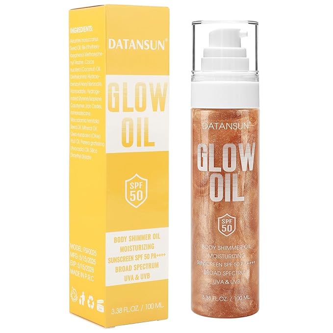 Sunscreen Body Glow Oil【SPF 50】【Lightweight】【Natural Ingredient】Broad Spectrum Shimmer Sunscreen For Face and Body, ROSE