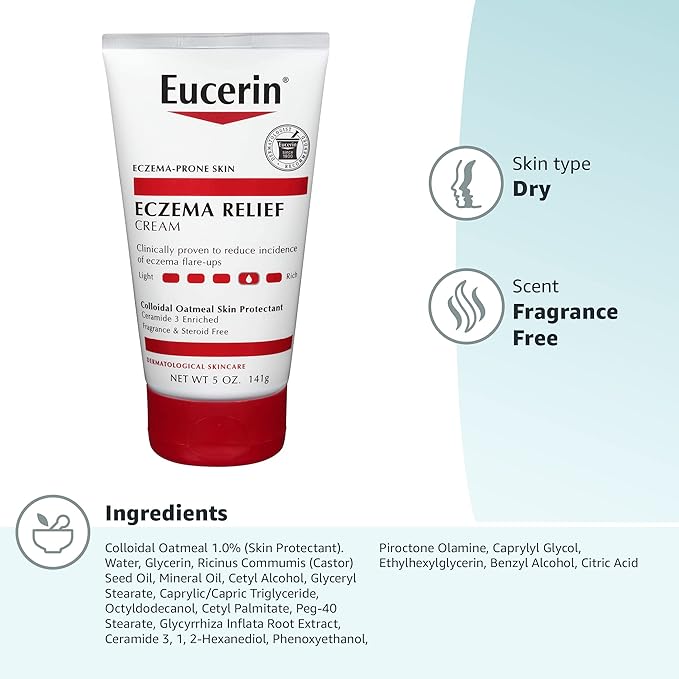 Eucerin Eczema Relief Cream - Full Body Daily Lotion for Eczema-Prone Skin - 5 oz. Tube (Pack of 12)