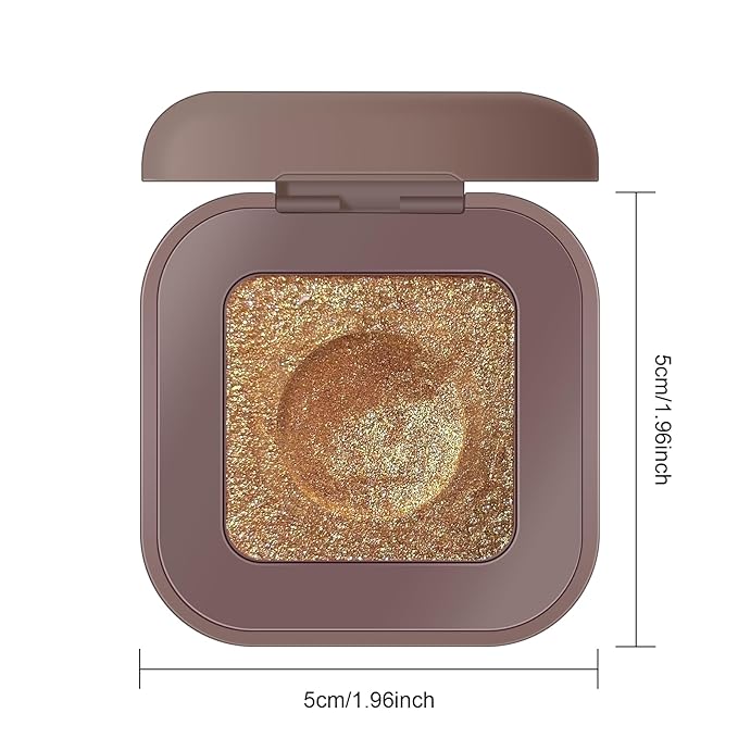 KYDA Chameleon Metallic Eyeshadow, Chrome Shimmer Eye Shadow Makeup, Smooth Pressed Powder Palette with Mirror, High Pigment Soft Eyeshadow, Lasting Glitter Eye Look, 12 Bronzer Gold