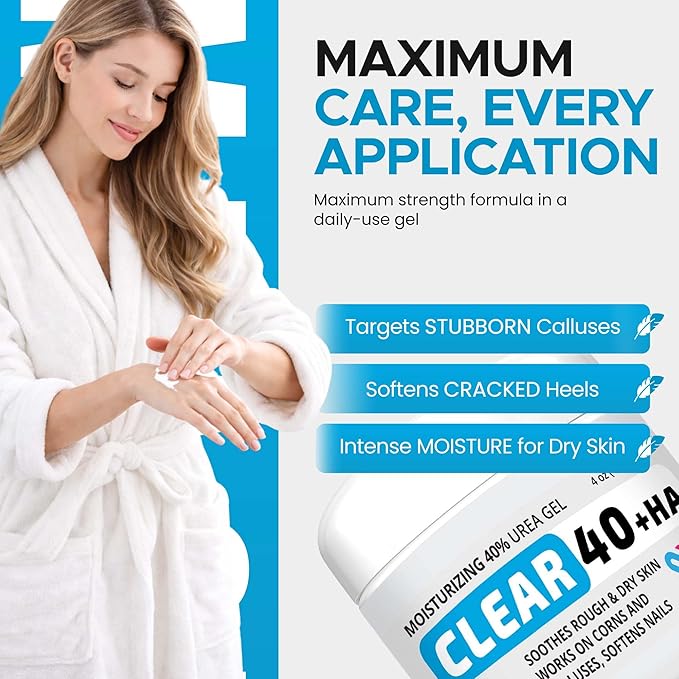Urea 40% + 1% Hyaluronic Acid (4oz) | Softens Cracked Heels & Dry Skin Urea Cream 40 Percent for Feet Maximum Strength - Infused w/ Tea Tree & Coconut Oil | Callus & Corn Treatment | Made in USA