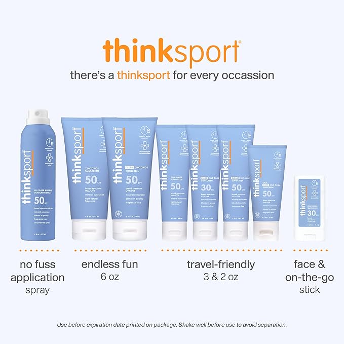 Thinksport SPF 30 Sport Sunscreen Stick with Zinc Oxide, 0.64 oz – Safe, Natural, Water Resistant Sunscreen Stick – Mineral UVA/UVB Sun Protection – Reef Safe Sunscreen