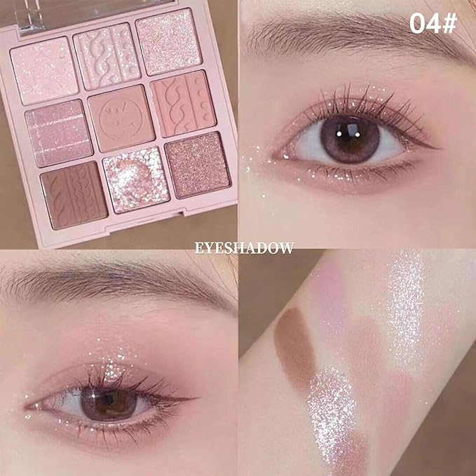 Nude Beige Matte Eyeshadow Palette Makeup, Silver Glitter Eye Shadow Palette Makeup, Highly Pigmented Eye Shadows For Older Women Eyes Naturing-Looking, Long Lasting Waterproof 04#