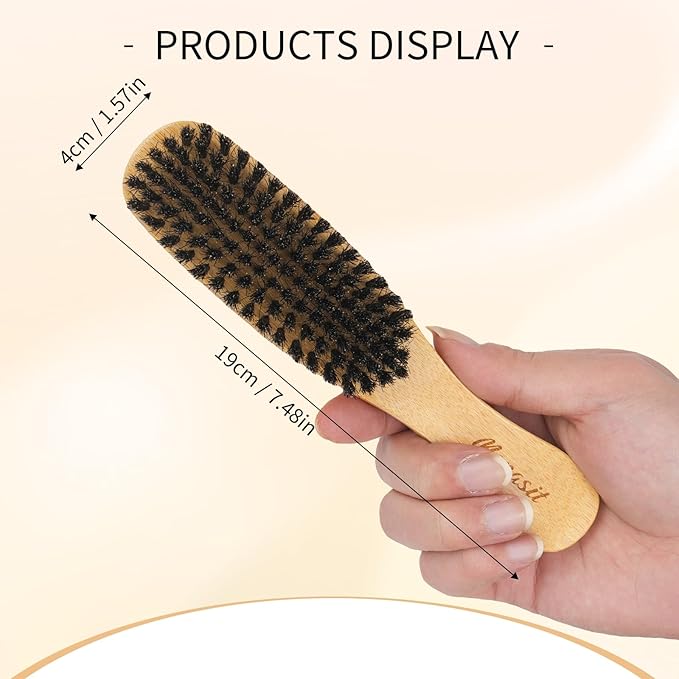 Boar Bristle Slick Back Hair Brush for Women, Smoothing Hair, Anti Frizz, Edge Control, Bamboo Hairbrush for All Hair Style-Regular
