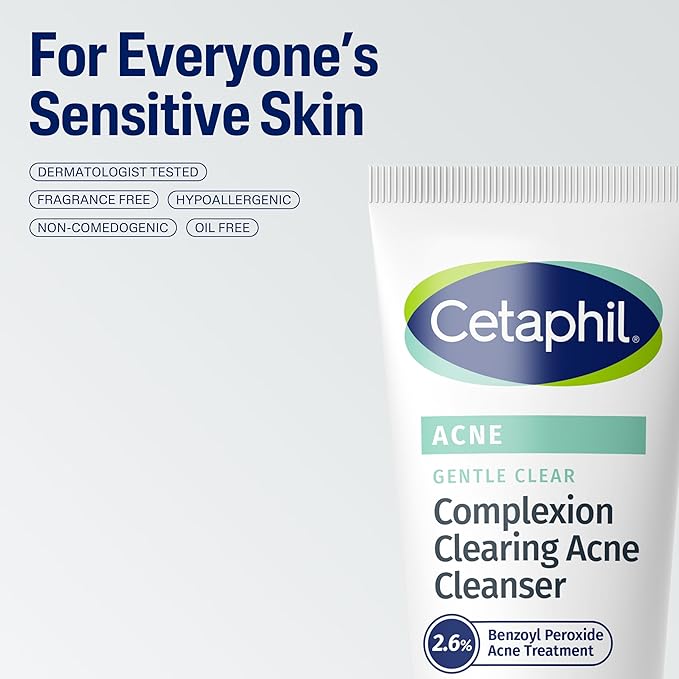 Cetaphil Gentle Clear Complexion-Clearing BPO Acne Cleanser with 2.6% Benzoyl Peroxide, Creamy and Soothing for Sensitive Skin, Suitable for All Skin Types, 4.2oz (Pack of 12)