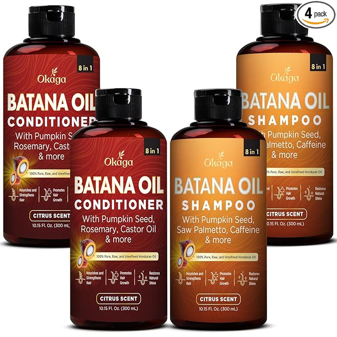 Batana Oil Shampoo & Conditioner Bundle, Aloe Vera Leaf Juice, Saw Palmetto, Caffeine, Biotin, Jojoba, Pumpkin Seed, Castor, Rosemary & Hydrolyzed Rice Protein, 10.15 fl oz Citrus Scent, 2 Pack