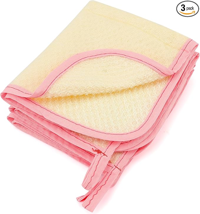 Wash Cloths,Exfoliating Body Scrubber,Body Scrubber Exfoliator,Pink Frame Exfoliating Washcloth,Face Cloths for Washing Face,Loofah Exfoliating Body Scrubber,Wash Rags for Body,Exfoliating Towel 3Pack