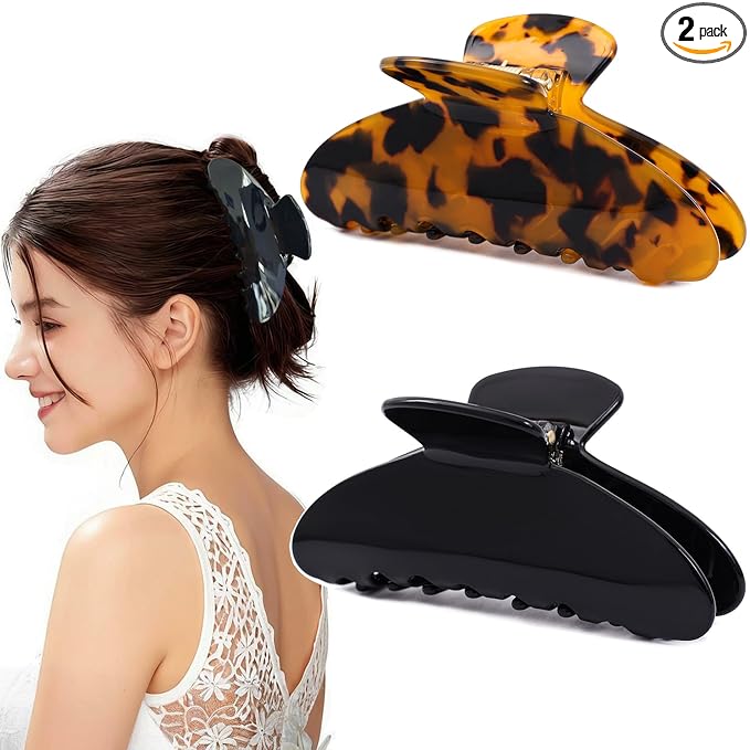 2 Pack Acetate Hair Claw Clips for Women Tortoise Shell 4 Inch Large Claw Hair Clips for Thin to Thick Hair