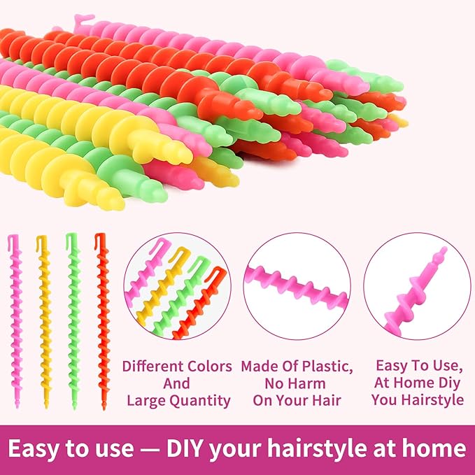 VinBee 112 Pcs Spiral Curlers for Natural Hair,Spiral Perm Rods for Long Hair,Short & Long Heatless Curlers,Barber Hairdressing Rollers and Plastic Salon Kit–Women's and Young Ladies'