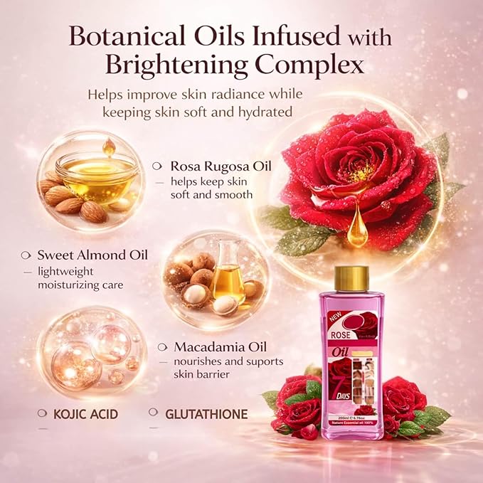 Rose Oil for Massage and Skin Moisturizing, Lightweight Hydrating Body Oil for Dry Skin, Spa Body Care Oil with Rose Extract, 200ml / 6.76 fl oz