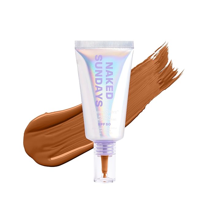 Naked Sundays BeautyScreen Peptide Foundation Tint - SPF 50 Tinted Sunscreen & Skincare Makeup with Zinc Oxide, Niacinamide - Lightweight Natural Coverage, 7 Tan Toffee, 1.01 oz
