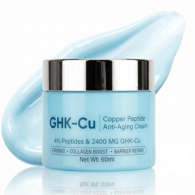 GHK-Cu Peptide, 4% Bioactive GHK-Cu Copper Peptide Cream, 2400mg Potency Formula for Face & Neck, Moisturizer for Firmness & Elasticity, Natural Formula for Men and Women, 2Fl.Oz