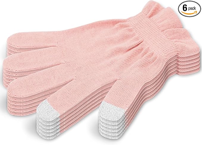Donfri 6 Pairs Cotton Moisturizing Gloves Overnight Touchscreen Fingers for SPA Dry Hands Hand Care Day and Night Moisturizing (Small-Pink)