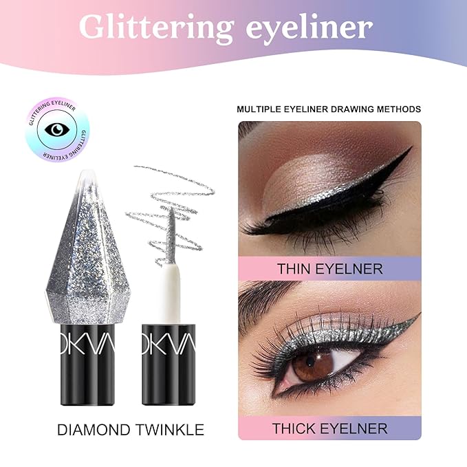 6 Pcs Liquid Glitter Eyeshadow Set Colorful Eyeliner with Long-Lasting and Waterproof Shinning Eye Shadow Gift for Women Eye Makeup(Diamond A)