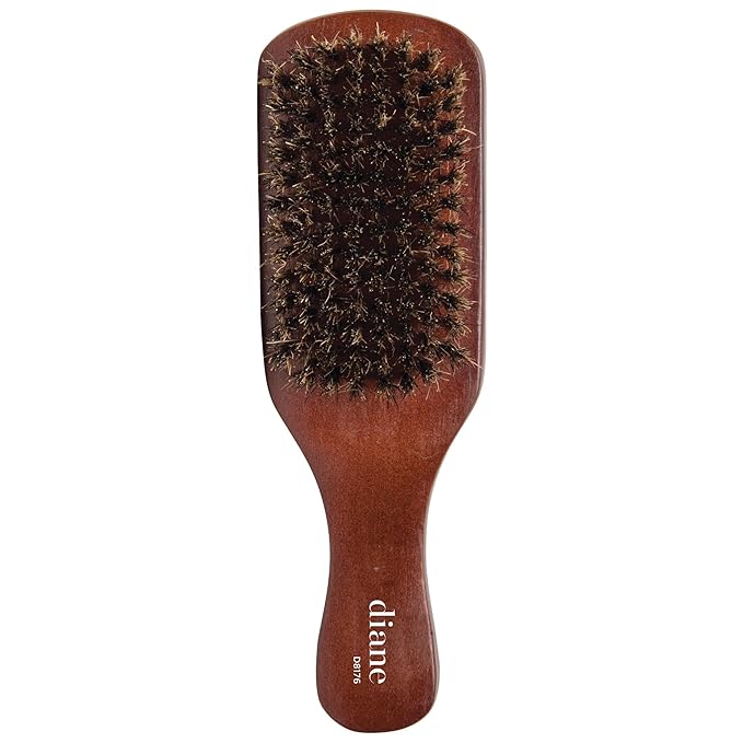 Diane Reinforced Boar Bristle Curved Club Wave Brush for Men and Barbers – Medium Bristles for Thick and Curly Hair – Use for Detangling, Smoothing, Wave Styles, Restore Shine and Texture