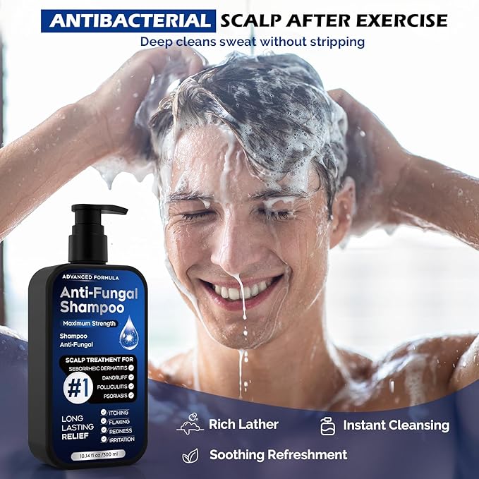 Antifungal Psoriasis Shampoo for Seborrheic Dermatitis, Folliculitis & Scalp Psoriasis, Anti-Dandruff Shampoo for Men & Women, Relieves Scalp Itching, Dryness, Sulfate & Paraben-Free, 10.1 Fl Oz-Fresh