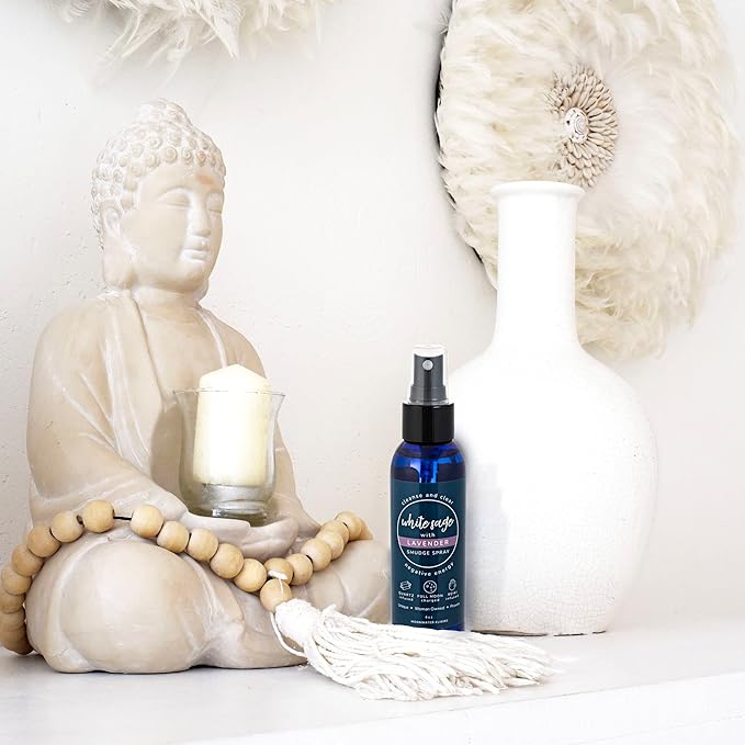 White Sage Smudge Spray for Spiritual Cleansing & Aura Protection, Sage & Lavender Smudging - Cleansing Negative Energy & Protection, Clear Quartz Reiki Energized Aromatherapy Room Mist 2X 8oz
