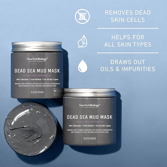 New York Biology Dead Sea Mud Mask for Face and Body | with Lavender | Spa Quality Pore Refiner for Oily Skin | Natural Skincare for Women & Men | Tighten Skin for A Healthier Complexion | 8.8 oz