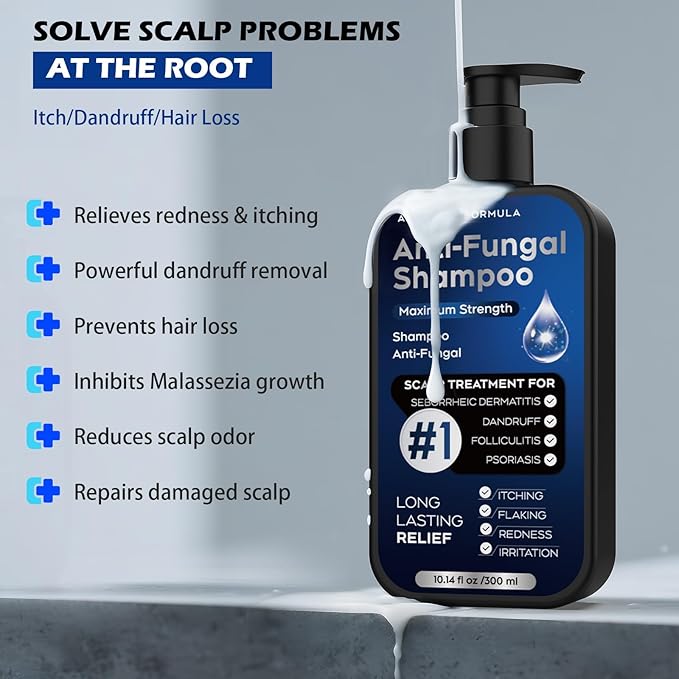 Antifungal Psoriasis Shampoo for Seborrheic Dermatitis, Folliculitis & Scalp Psoriasis, Anti-Dandruff Shampoo for Men & Women, Relieves Scalp Itching, Dryness, Sulfate & Paraben-Free, 10.1 Fl Oz-Fresh
