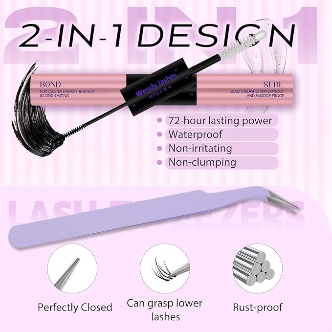 WENDY LASHES Clusters Kit With Bottom Lashes 40D+50D+60D+80D+80D+100D 1440Pcs Wispy Eyelash Clusters 10-18mm Natural DIY Lash Extension Kit D Curl for Beginners