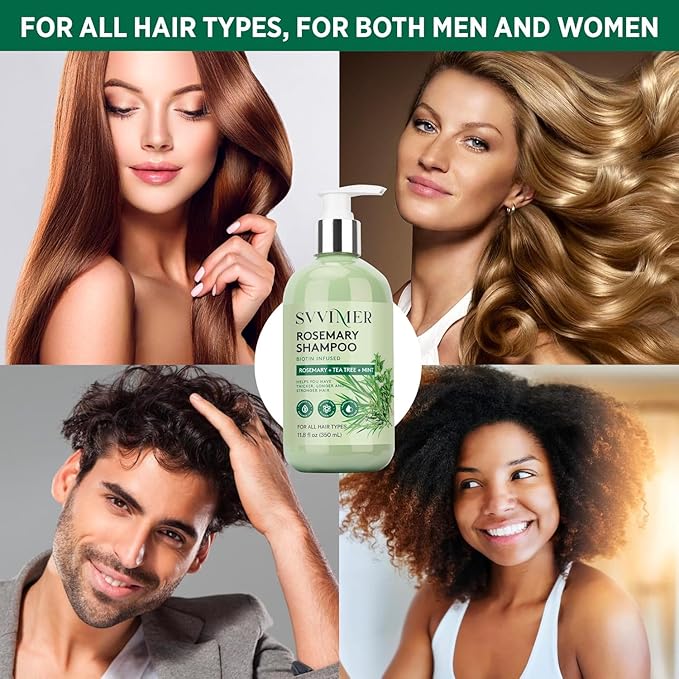 Svvimer Rosemary Hair Thickening Shampoo: Thickening and Strengthening Formula for Men & Women - Volumizing Shampoo with Tea Tree Oil Biotin Mint - For Thinning Fine Hair 11.8 Fl Oz (Pack of 2)
