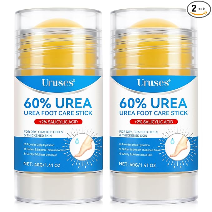 Uruses 2Pack Urea Cream 60% plus Salicylic Acid 2% Urea Foot Care Stick,Foot Cream for Foot Callus Remover, Feet Moisturizer Stick for Dry Cracked Heels, Hands, Knees,Hydrating Heel Balm, Easy To Use