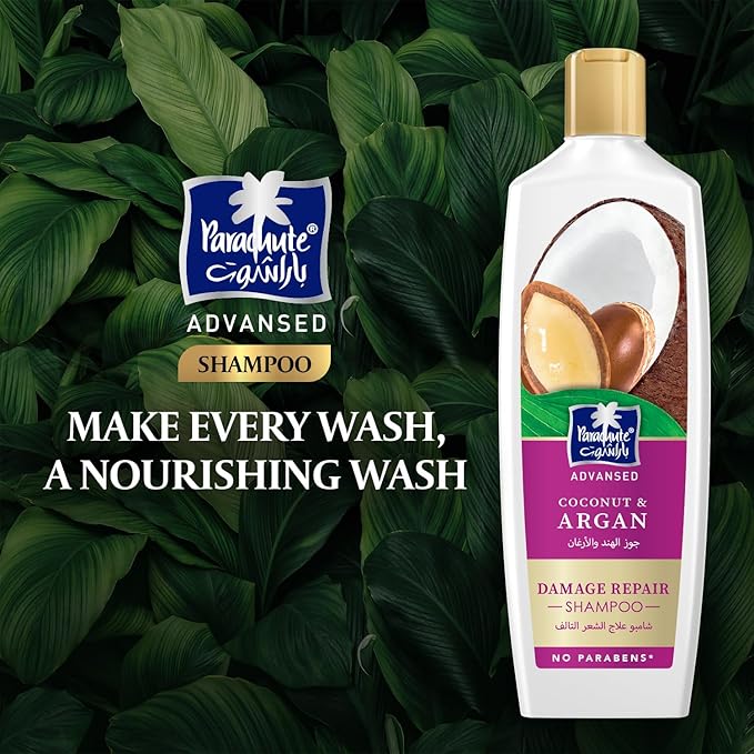 Parachute Advansed Argan Shampoo for women & men | Repairs Dry & Damaged Hair| Moisturizes Hair| 0% Harmful Chemicals | 11.4 Fl oz | Pack of 2