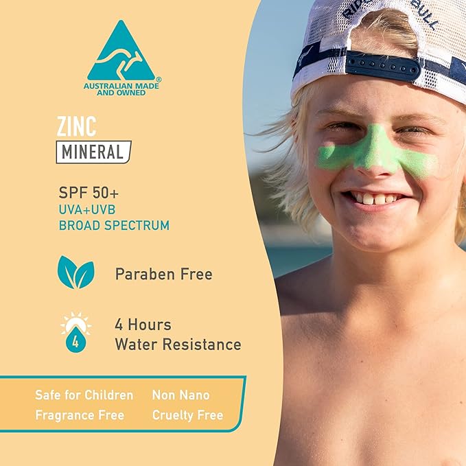 Sun Zapper Zinc Stick Mineral Sunscreen (Light Skin Tone, Pink, Blue, Green, Yellow) SPF 50+ Water Resistant for Face & Body, Adults, Kids, 8-Pack Broad Spectrum Sun Block, Made in Australia