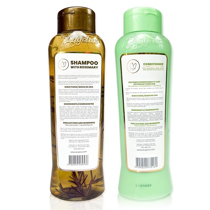 ANYELUZ Rosemary Shampoo and Aloe Conditioner Set, Volume and Hydration for your Hair, with Hyaluronic, Argan Oil and Rosemary, Moisturizes and Enhances Shine
