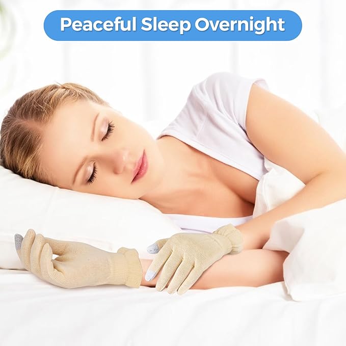 Cotton Moisturizing Gloves Overnight Hand Beauty Gloves Touchscreen Sleeping Gloves (XS-Beige, Count, 6)