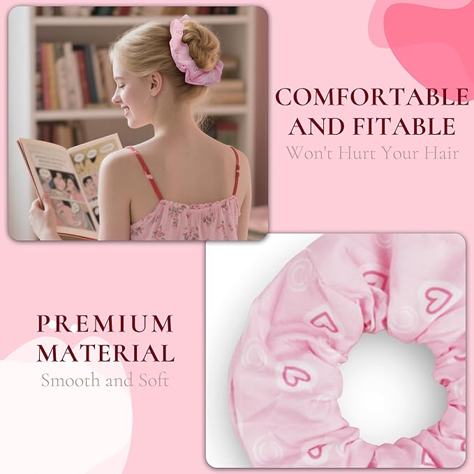 12 Pcs Scrunchies for Women, Charming Pink Scrunchies for Girls, Cute Elastic Hair Bands Hair Ties, Perfect for Romantic Valentine's Day Gifts(Sweetheart Pink)