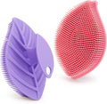 2 Pack Silicone Body Scrubber, Soft Silicone Loofah, Gentle Exfoliating Body Scrubber for Sensitive Skin, Leaf Shaped Shower Scrubbers, Silicone Scrubbers Body Brush for Women Men (Pink & Purple)