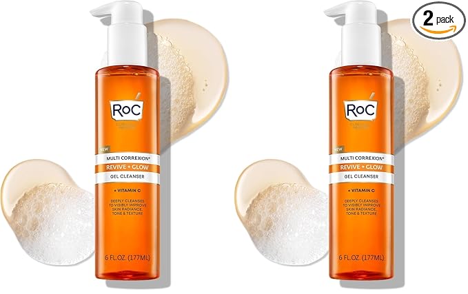 RoC Multi Correxion Revive + Glow Gel Vitamin C Cleanser,Face Wash,Facial Cleanser with Glycolic Acid,Paraben-Free,Sulfate-Free Skin Care - 6 Ounces,(Pack of 2)