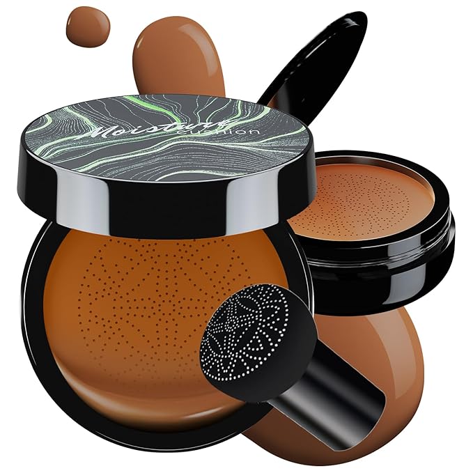 Mushroom Head Air Cushion CC Cream - Tattoo Cover up BB Cream Foundation Makeup Moisturizing Concealer Long-Lasting, Cushion Foundation Full Coverage Self Adjusting (Dark Brown)
