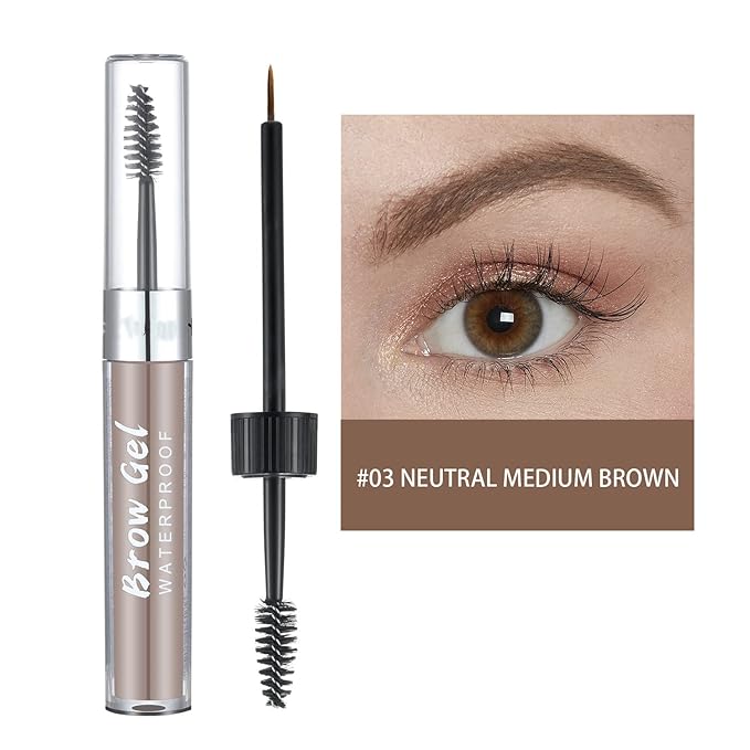 Waterproof Eyebrow Gel 8 Colors Full-pigmented Long Lasting Liquid Brow Gel for Fuller & Defined Looking (#03 Medium Brown）
