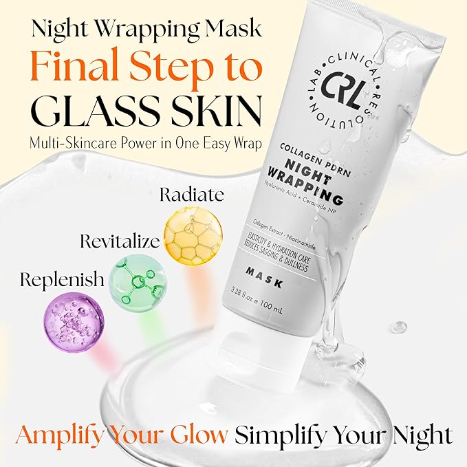 Clinical Resolution PDRN Collagen Night Wrapping Mask, All-In-One Nourish, Revitalize, Radiance for Youthful Glowing Skin Overnight Peel Off Face Mask Korean Skin Care Lab, 100ml 5 Pack