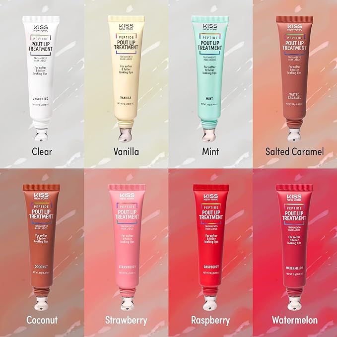 KISS NEW YORK Peptide Lip Treatment, Hydrating & Non-Sticky Tinted Plumping Balm, Shea Butter Castor Oil & Squalane Reduces Look of Fine Lines, Softer & Fuller Lips with Cooling Metal Tip (Strawberry)