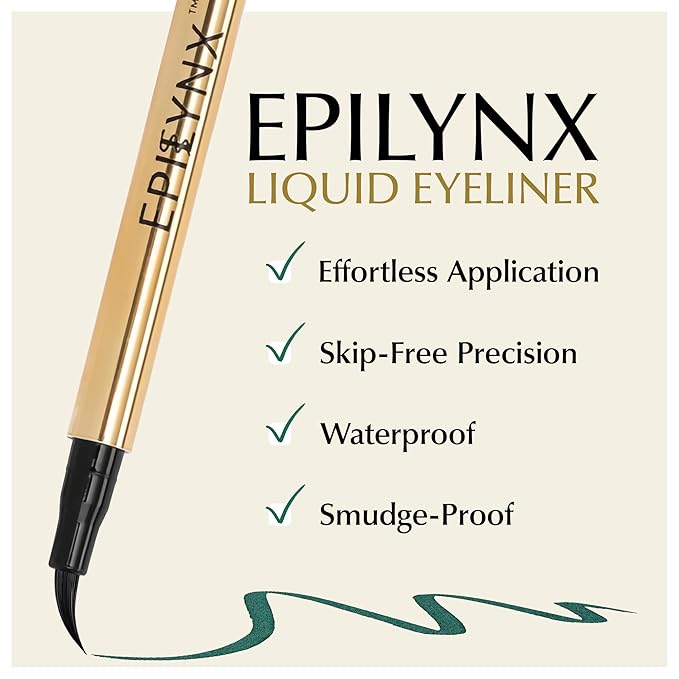 EPILYNX Liquid Eyeliner - Hypoallergenic Eyeliner with Fine Brush Tip, Long-Lasting Waterproof Eye Liner - Cruelty-Free, Vegan, Gluten-Free, Smooth Application Liquid Eye Liner, Green 2mL