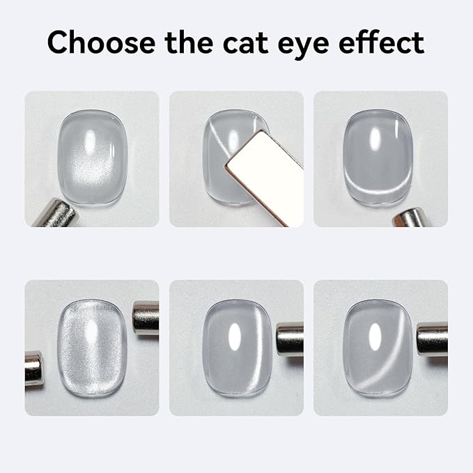 HEMA Free TPO Free Cat Eye Gel Nail Polish, 3-In-1 One Step Silver Cateye Gel Polish with Magnet, 12ml Glossy Glitter Magnetic Soak Off UV/LED Nail Art Gift