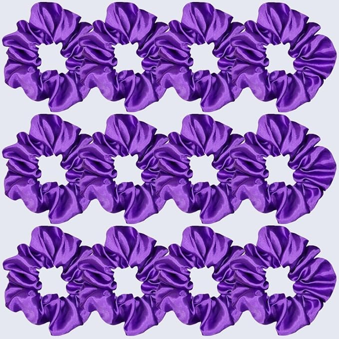 12 Pcs Satin Silk Hair Scrunchies Soft Hair Ties Fashion Hair Bands Hair Bow Ropes Hair Elastic Bracelet Ponytail Holders Hair Accessories for Women and Girls (4.5 Inch, Purple)