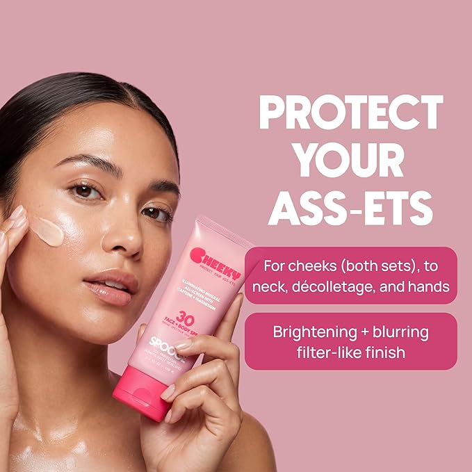 Cheeky | Shimmer Mineral Sunscreen SPF 30 | Zinc Oxide Sunblock | Glitter Sunscreen For Face & Body | Caffeine Infused Formula | Dermatologist Developed | Reef Safe Sunblock | 3.4oz