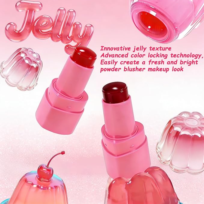 2PCS Jelly Blush Stick for Cheeks,Cooling Water Jelly Tint Stick,Moisturizing Lightweight Lip and Cheek Tint,Long-lasting,Cruelty-free,Sheer & Buildable Lip Stain + Blush（01+03）