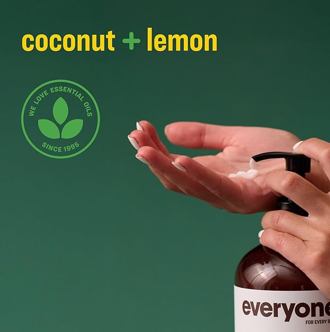 Everyone 2-in-1 Lotion for Hands/Body, 32 ounce (Pack of 2) Coconut and Lemon made with Essential Oils for Men and Women