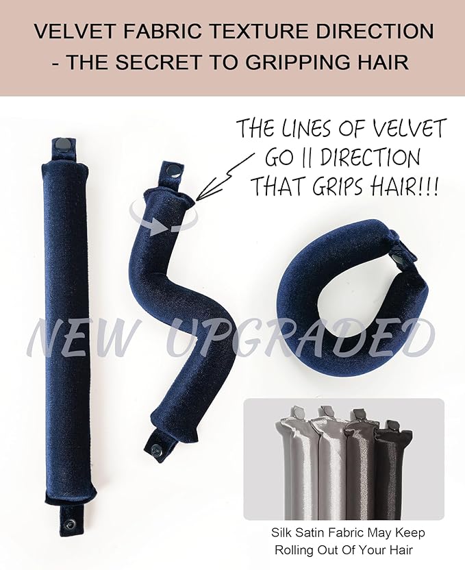 Classic Velvet Heatless Hair Curler Curling Rod Set - Soft Jumbo Large Flexi Rods Hair Rollers Curlers to Sleep In for Women, No Heat Heatless Curls Overnight Rods for Long Hair Volume Look