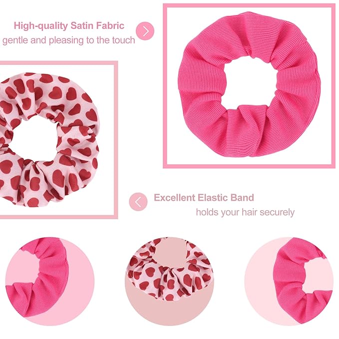 Silk Satin Scrunchies for Women Girls 12 PCS Valentine Hair Scrunchies Silk Satin Hair Ties for Thick Hair Bulk Hair Ties Hair Accessories