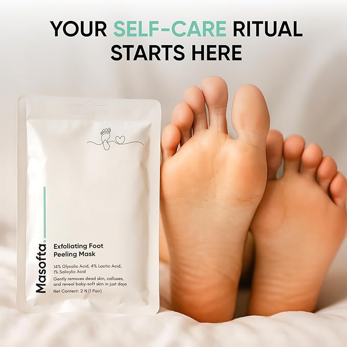 Masofta Exfoliating Foot Peeling Mask for Dry, Cracked Heels & Calluses Glycolic, Lactic & Salicylic Acid Formula Peels Dead Skin in Days Baby Soft Feet Treatment for Men & Women 40 g (Pack of 1)