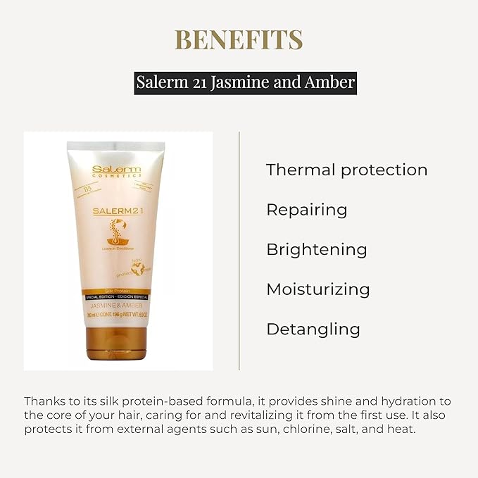 SALERM - 21 Jasmine and Amber - 200 ml - Leave-In Mask and Conditioner - with Silk Proteins - Anti-Frizz - Split Ends Repair - Deep Hydration