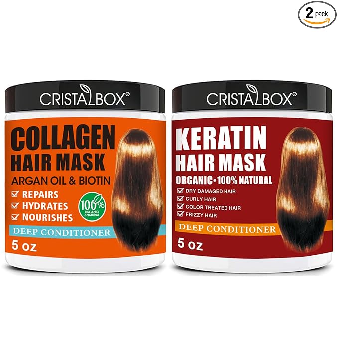 2 Pack Collagen Hair Mask & Keratin Hair Mask,Keratin Hair Treatment,Repair Treatment Deep Conditioning Hair Treatment Mask for Damaged Hair,Hydrating Conditioner with Argan Oil for Dry Hair