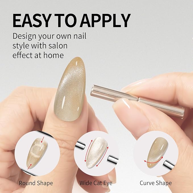 MAYCHAO 15ML Cat Eye Gel Nail Polish 1Pc Champagne Gold Gel Polish with Magnet Soak off Holographic Magnetic Nail Polish for Nail Art Manicure Salon DIY at Home, 0.5 OZ